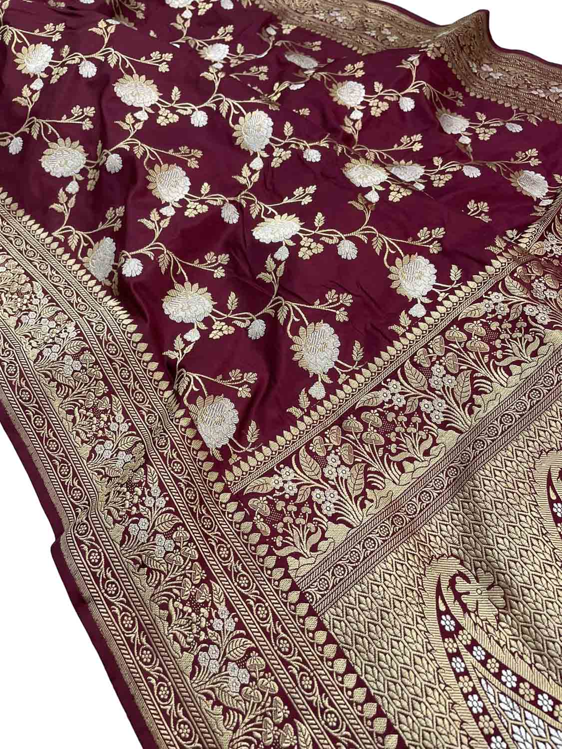 Maroon Banarasi Handloom Pure Katan Silk Saree - Luxurion World