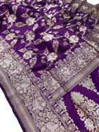 Purple Banarasi Handloom Pure Katan Silk Saree - Luxurion World