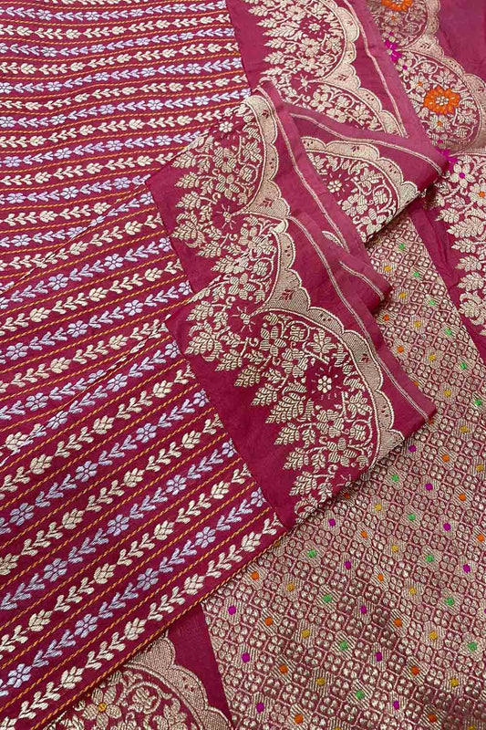 Pink Banarasi Handloom Pure Katan Silk Sona Roopa Saree - Luxurion World