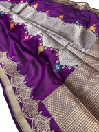 Purple Banarasi Handloom Pure Katan Silk Meenakari Saree - Luxurion World