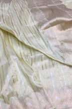 Pastel Banarasi Handloom Pure Katan Silk Stripes Design Saree - Luxurion World