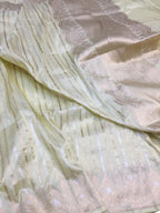 Pastel Banarasi Handloom Pure Katan Silk Stripes Design Saree - Luxurion World