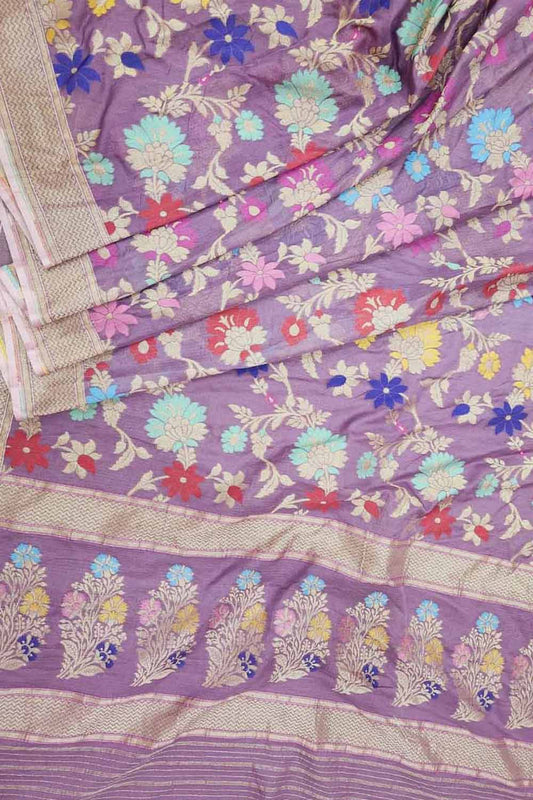 Purple Banarasi Handloom Pure Cotton Jamdani Saree