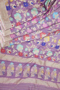Purple Banarasi Handloom Pure Cotton Jamdani Saree - Luxurion World