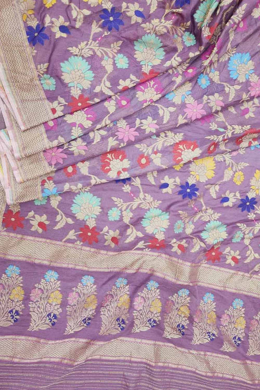Purple Banarasi Handloom Pure Cotton Jamdani Saree - Luxurion World
