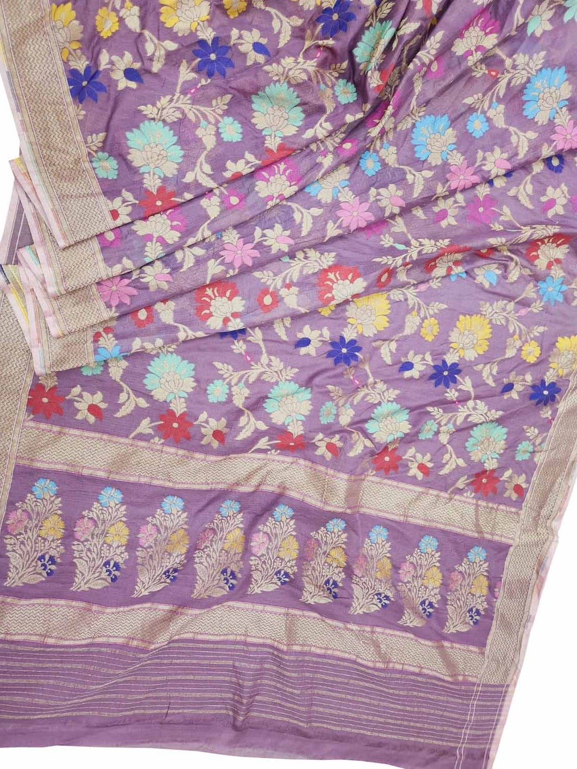 Purple Banarasi Handloom Pure Cotton Jamdani Saree - Luxurion World