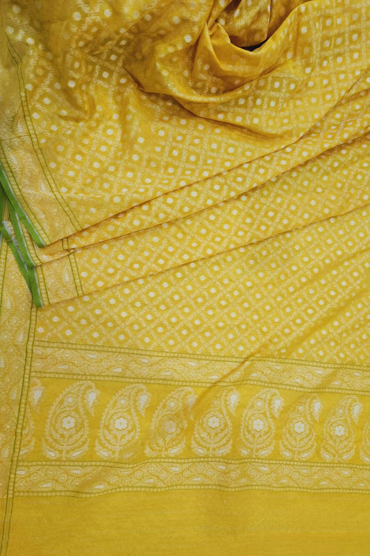 Yellow Banarasi Handloom Pure Cotton Jamdani Saree - Luxurion World