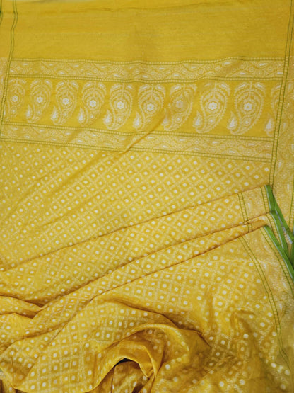 Yellow Banarasi Handloom Pure Cotton Jamdani Saree - Luxurion World