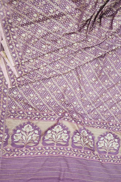Purple Banarasi Handloom Pure Cotton Jamdani Saree - Luxurion World