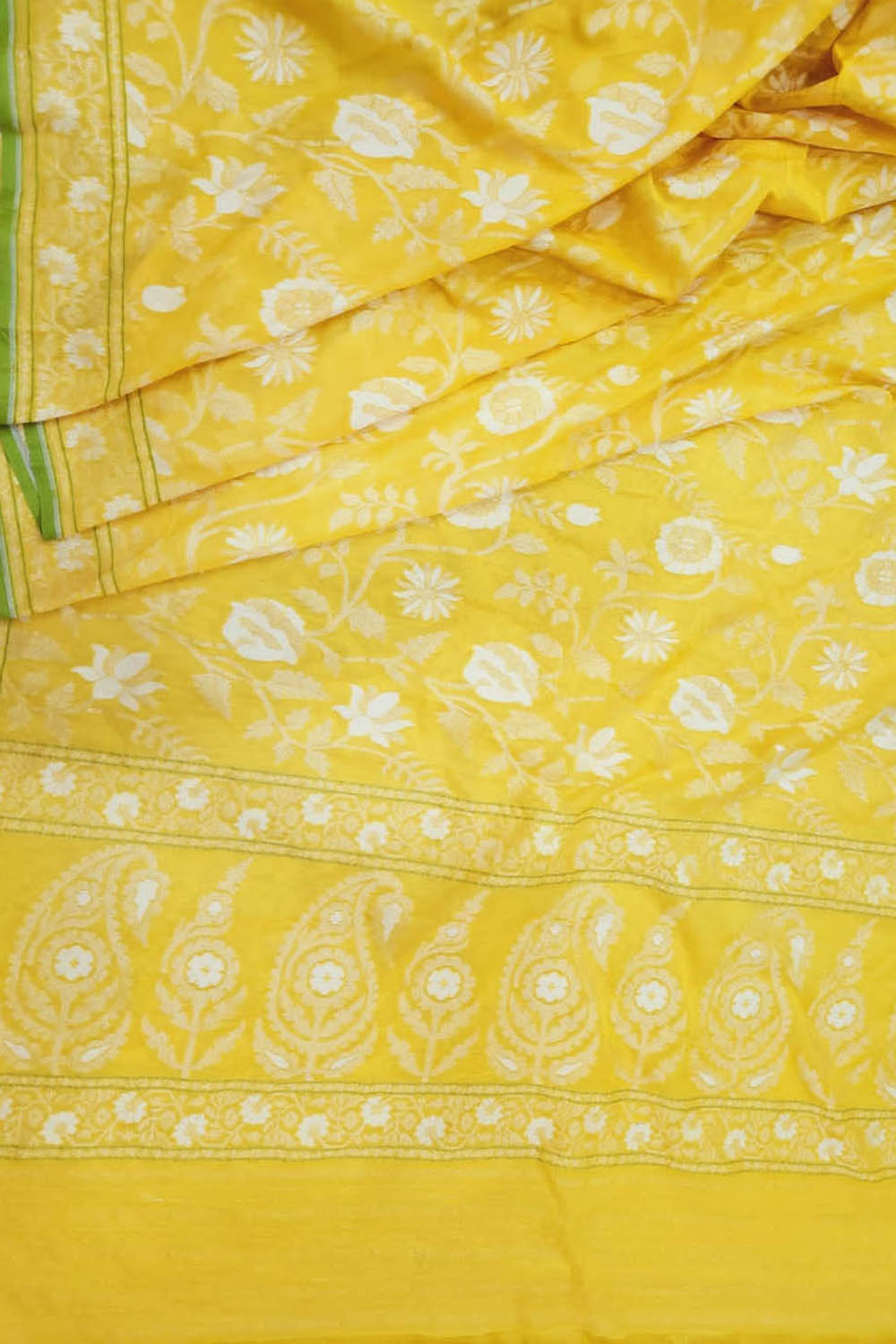 Yellow Banarasi Handloom Pure Cotton Jamdani Saree - Luxurion World