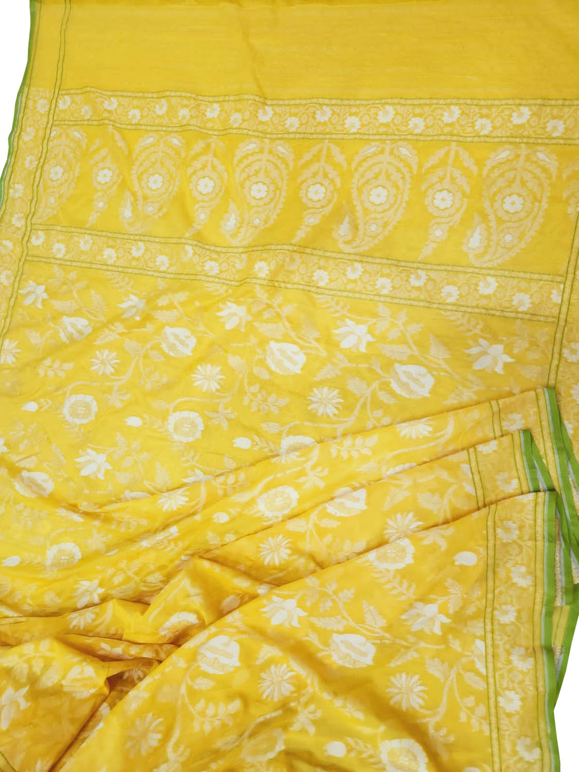 Yellow Banarasi Handloom Pure Cotton Jamdani Saree - Luxurion World