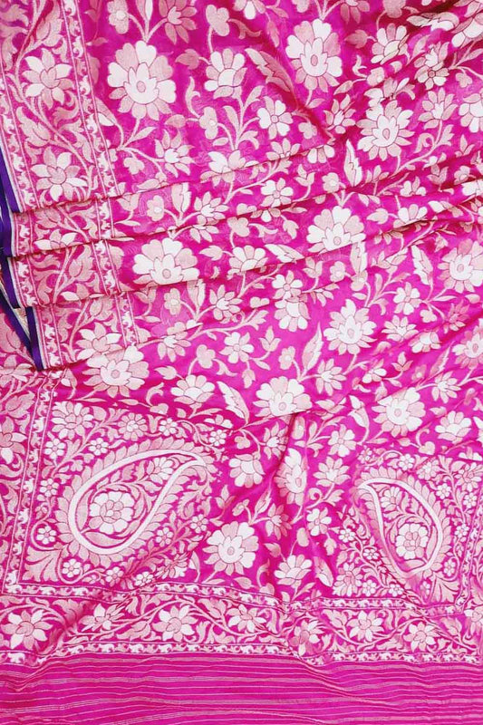 Pink Banarasi Handloom Pure Cotton Jamdani Saree - Luxurion World