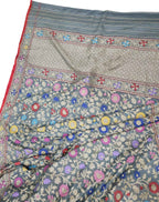 Grey Banarasi Handloom Pure Cotton Jamdani Saree - Luxurion World