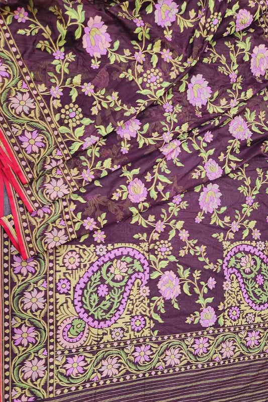 Purple Banarasi Handloom Pure Cotton Jamdani Saree - Luxurion World