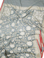 Grey Banarasi Handloom Pure Cotton Jamdani Saree - Luxurion World