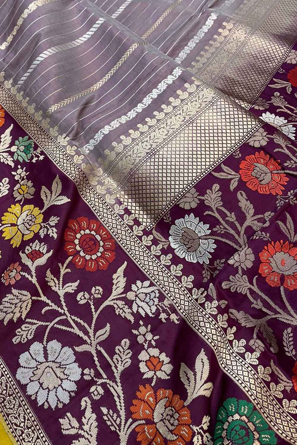Exquisite Purple Banarasi Handloom Pure Katan Silk Meenakari Saree - Luxurion World