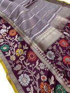 Exquisite Purple Banarasi Handloom Pure Katan Silk Meenakari Saree - Luxurion World