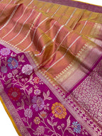 Elegant Pink & Orange Shot Banarasi Handloom Pure Katan Silk Saree - Luxurion World