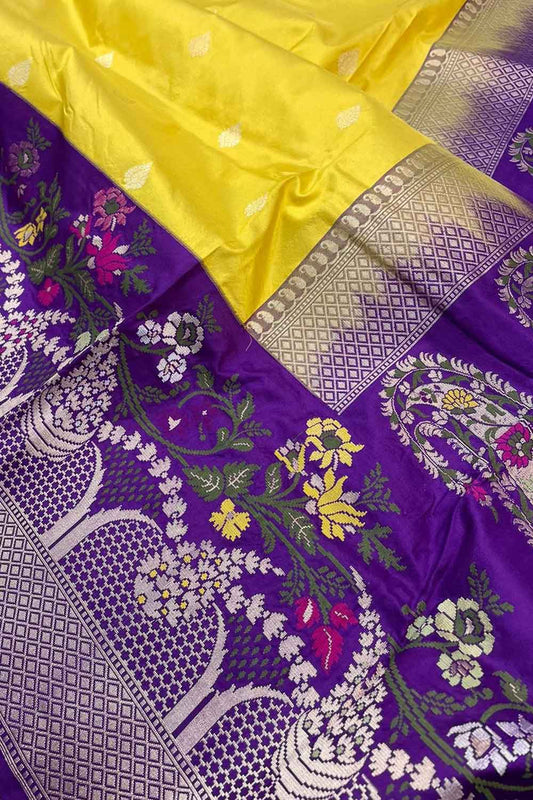 Timeless Elegance: Exquisite Yellow Banarasi Handloom Pure Katan Silk Saree