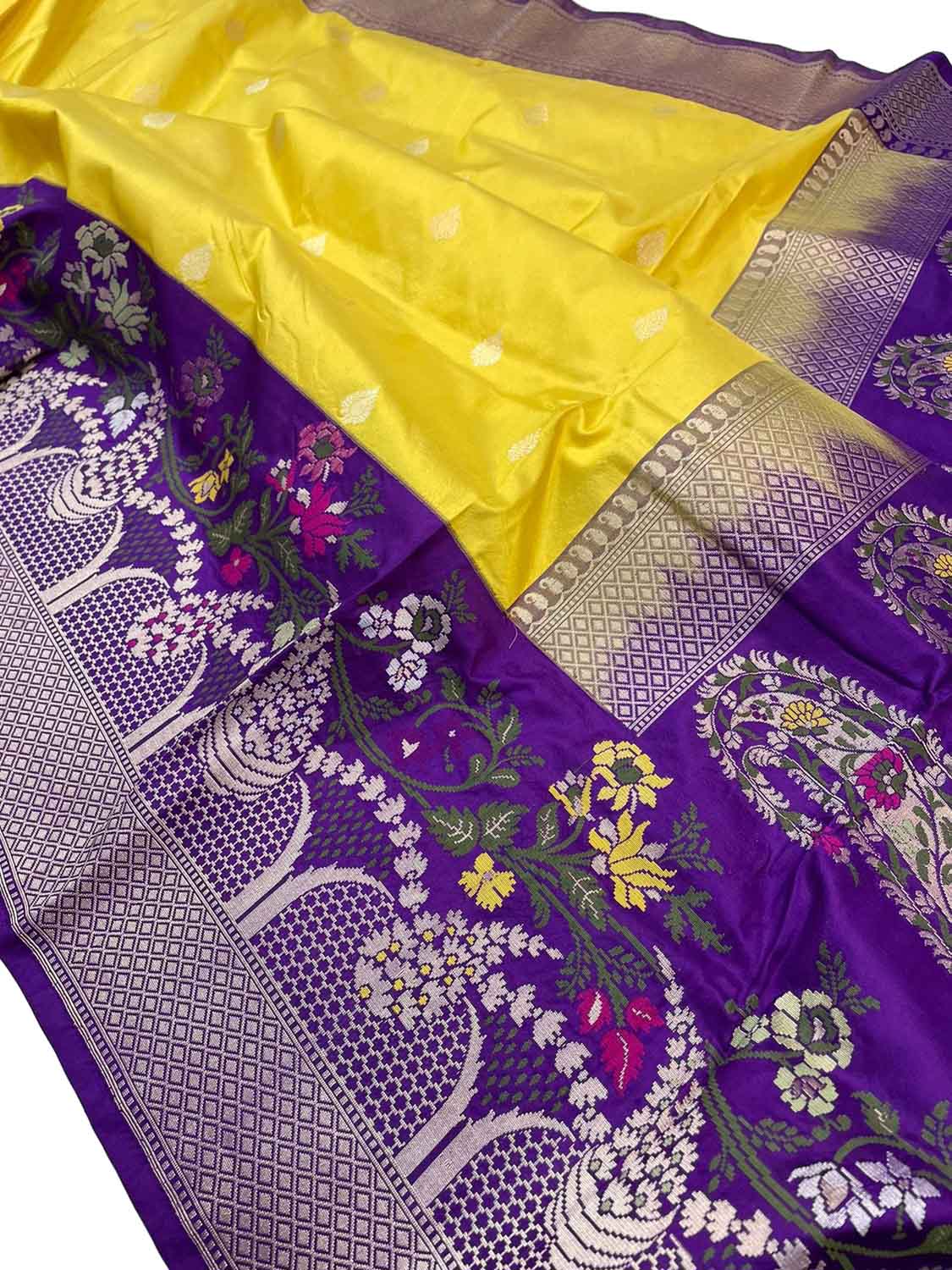 Timeless Elegance: Exquisite Yellow Banarasi Handloom Pure Katan Silk Saree - Luxurion World