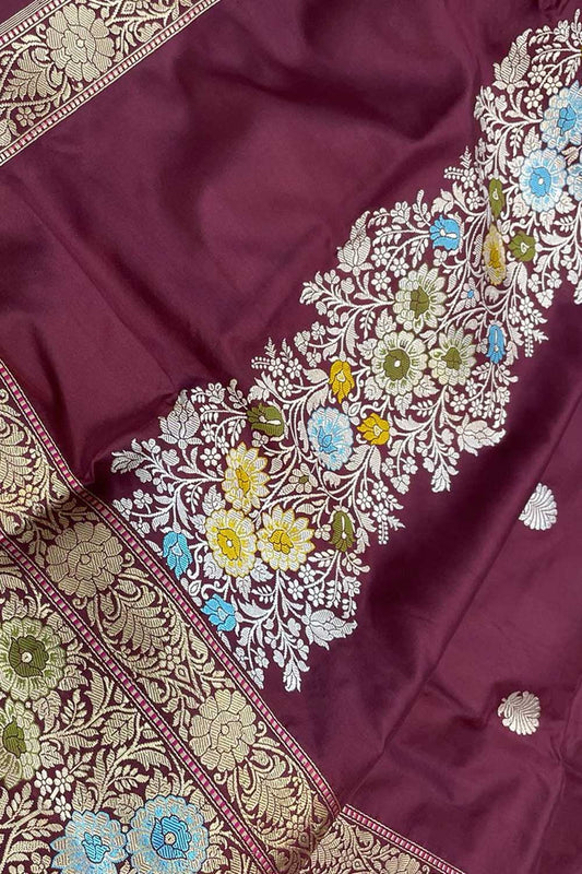 Exquisite Maroon Banarasi Handloom Pure Katan Silk Meenakari Saree