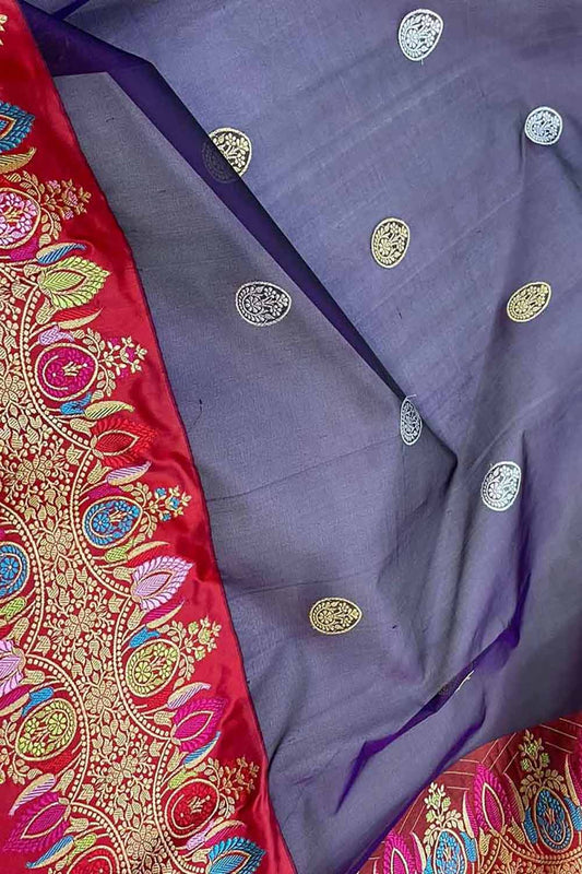 Elegant Blue Banarasi Handloom Pure Kora Silk Meenakari Saree