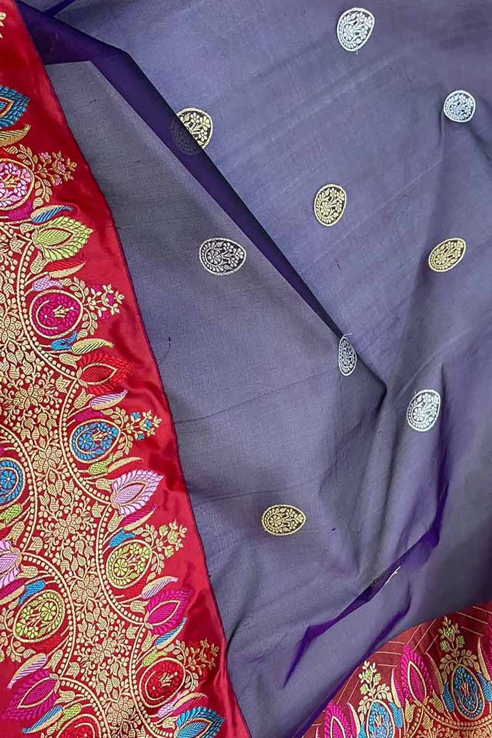 Elegant Blue Banarasi Handloom Pure Kora Silk Meenakari Saree - Luxurion World