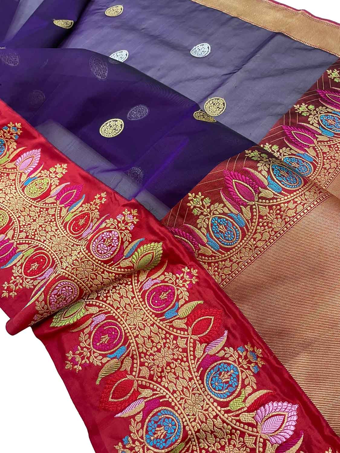 Elegant Blue Banarasi Handloom Pure Kora Silk Meenakari Saree - Luxurion World