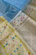 Elegant Blue Banarasi Handloom Pure Kora Silk Meenakari Saree - Luxurion World