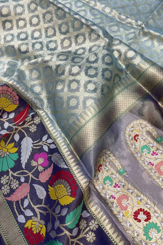 Elegant Blue Banarasi Handloom Pure Tissue Silk Saree