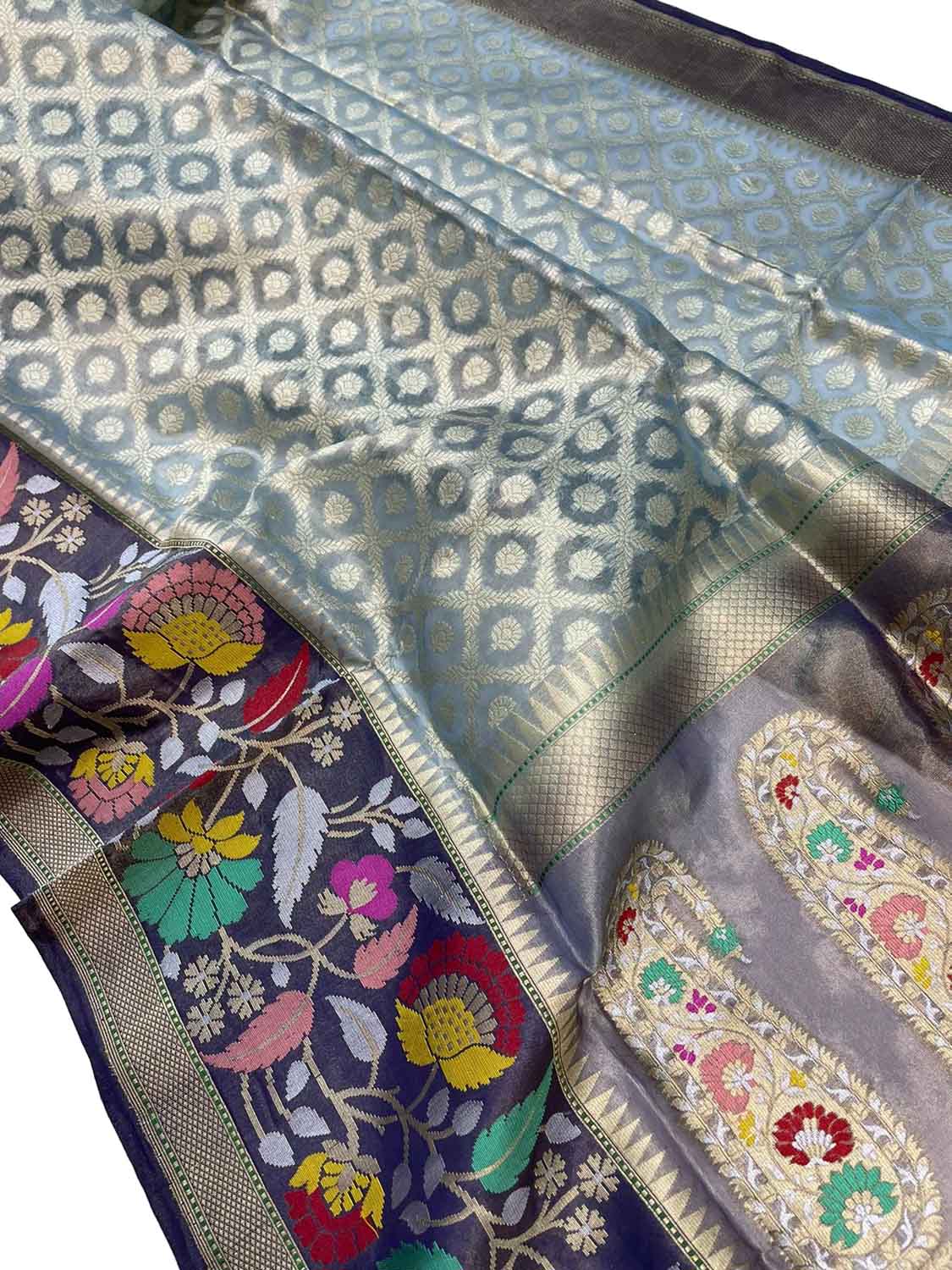 Elegant Blue Banarasi Handloom Pure Tissue Silk Saree - Luxurion World