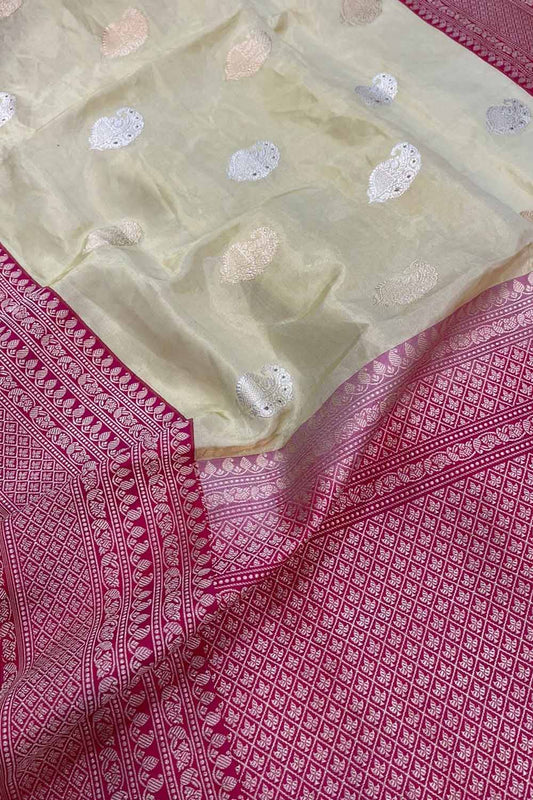 Elegant Pastel Banarasi Handloom Pure Tissue Silk Saree