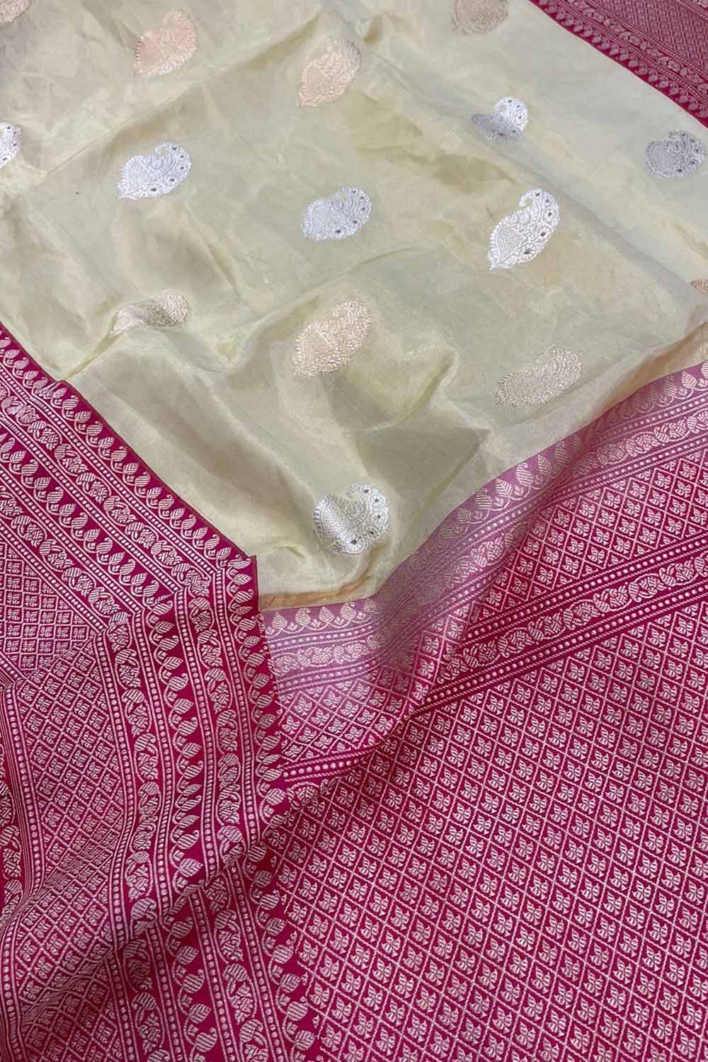Elegant Pastel Banarasi Handloom Pure Tissue Silk Saree - Luxurion World
