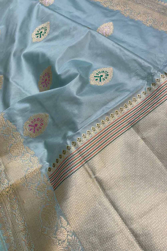 Elegant Blue Banarasi Handloom Pure Katan Silk Saree - Luxurion World