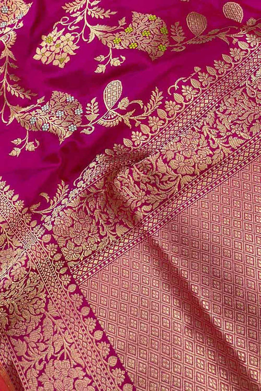 Elegant Pink Banarasi Handloom Pure Katan Silk Saree