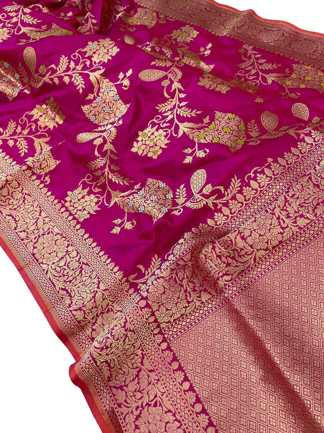 Elegant Pink Banarasi Handloom Pure Katan Silk Saree - Luxurion World