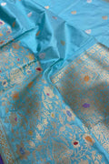 Elegant Blue Banarasi Handloom Pure Katan Silk Saree - Luxurion World