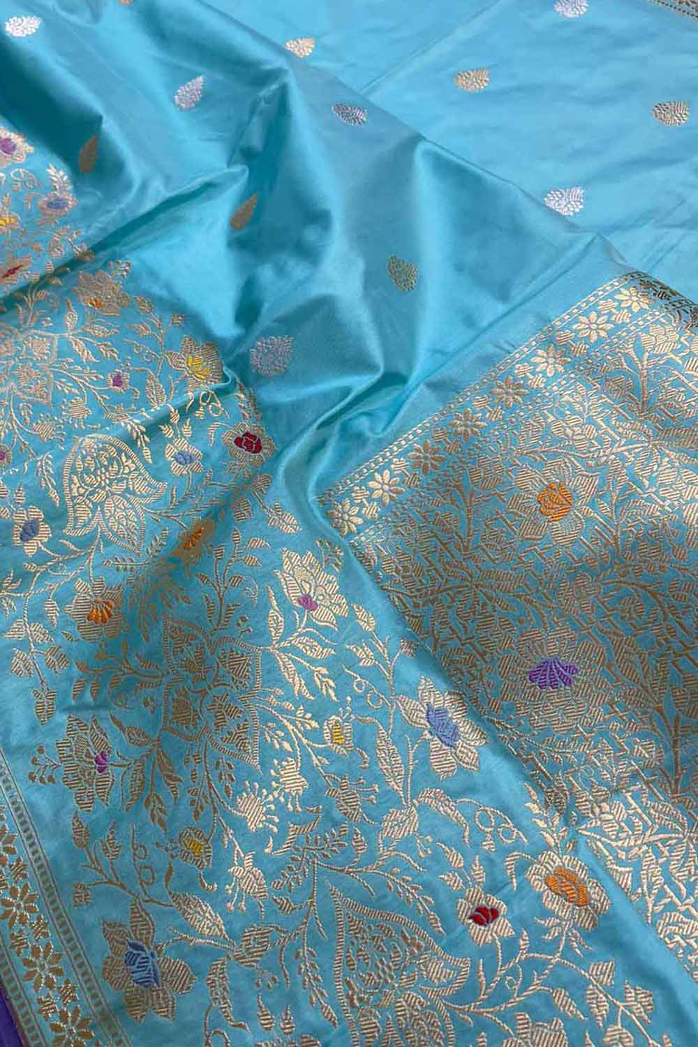 Elegant Blue Banarasi Handloom Pure Katan Silk Saree - Luxurion World