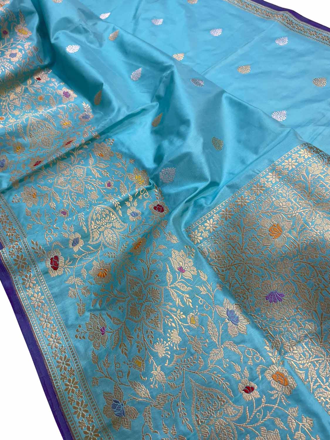 Elegant Blue Banarasi Handloom Pure Katan Silk Saree - Luxurion World