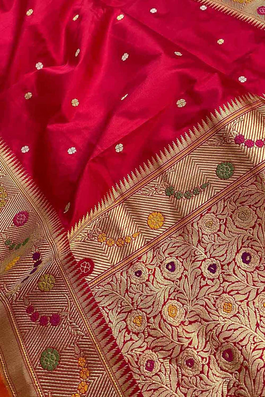 Elegant Reddish Pink Banarasi Handloom Pure Katan Silk Saree
