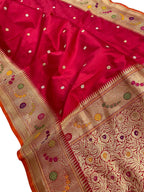 Elegant Reddish Pink Banarasi Handloom Pure Katan Silk Saree - Luxurion World