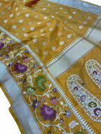 Exquisite Yellow Banarasi Handloom Pure Katan Silk Saree - Luxurion World