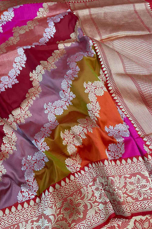 Exquisite Multicolor Banarasi Handloom Rangkat Pure Katan Silk Saree - Luxurion World