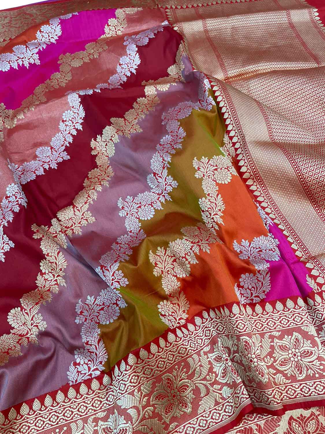 Exquisite Multicolor Banarasi Handloom Rangkat Pure Katan Silk Saree - Luxurion World