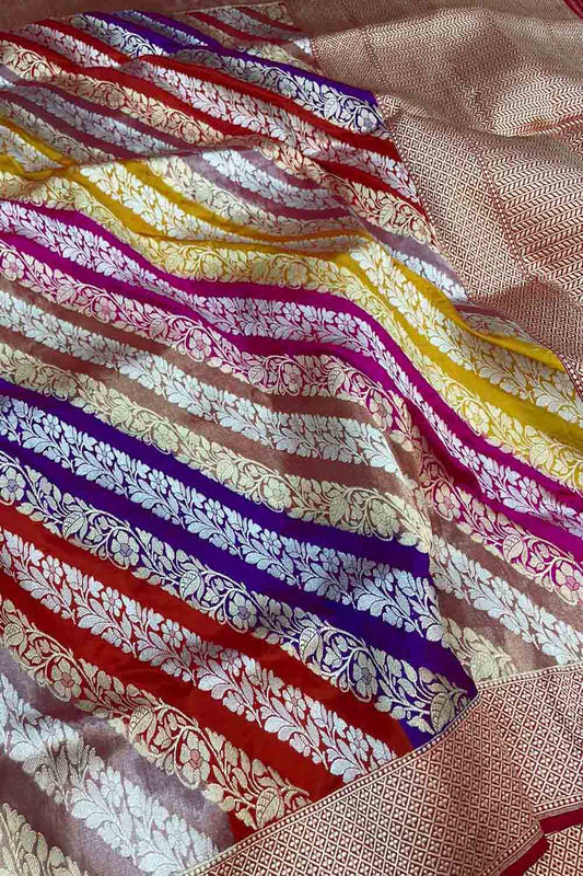 Exquisite Multicolor Banarasi Handloom Rangkat Pure Katan Silk Saree - Luxurion World
