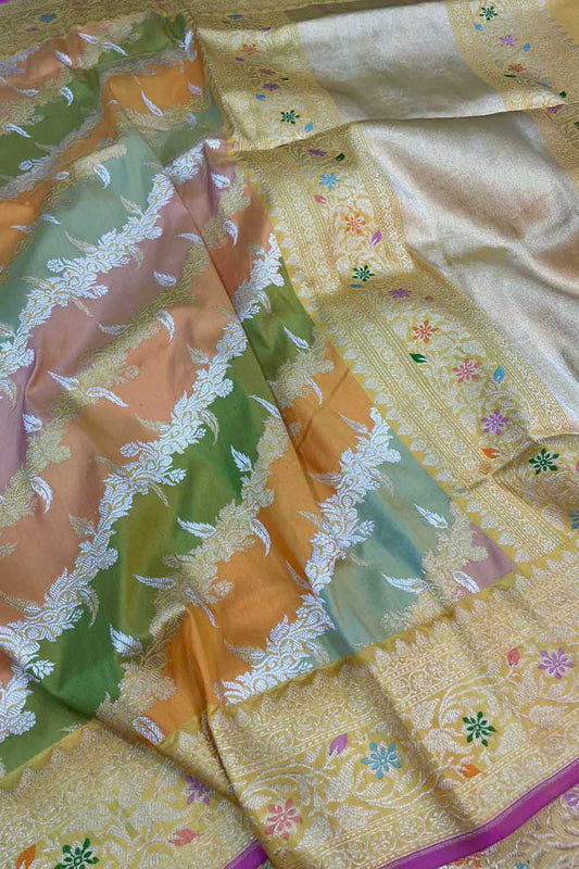 Exquisite Multicolor Banarasi Handloom Rangkat Pure Katan Silk Saree - Luxurion World
