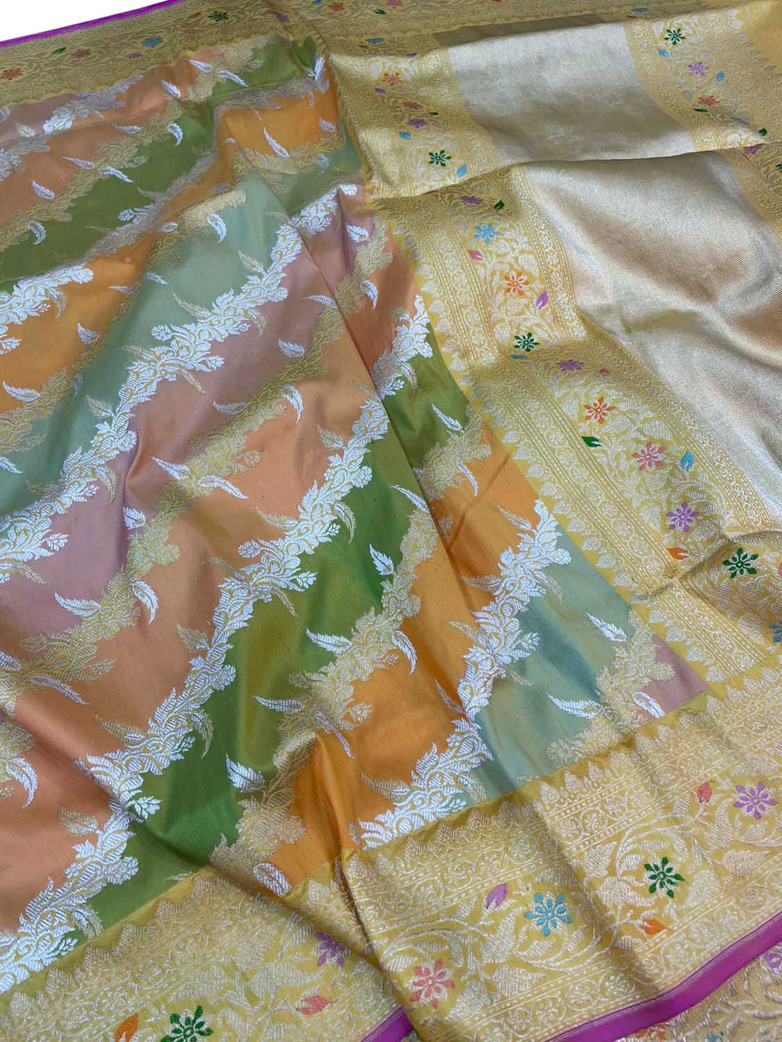 Exquisite Multicolor Banarasi Handloom Rangkat Pure Katan Silk Saree - Luxurion World