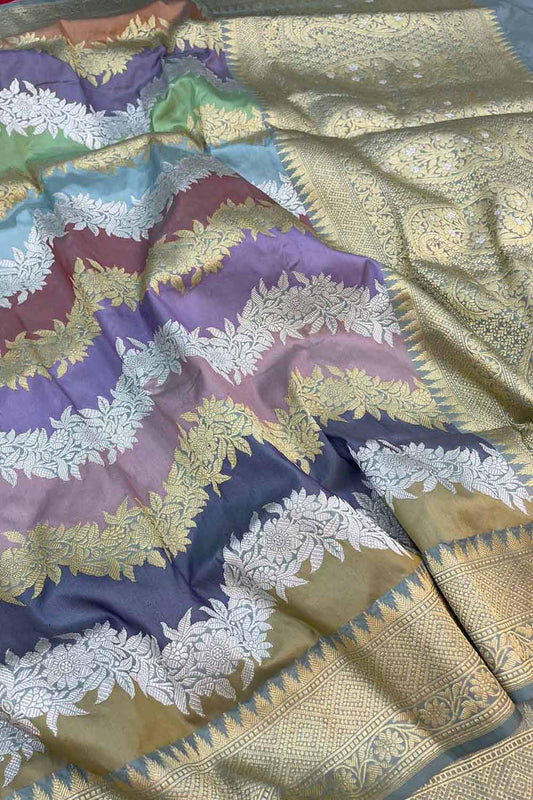 Exquisite Multicolor Banarasi Handloom Rangkat Pure Katan Silk Saree - Luxurion World