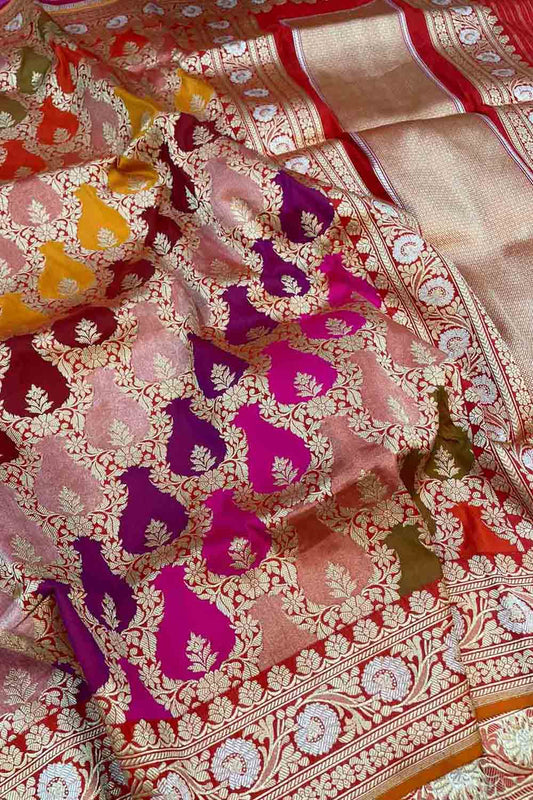 Exquisite Multicolor Banarasi Handloom Rangkat Pure Katan Silk Saree - Luxurion World