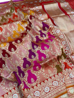 Exquisite Multicolor Banarasi Handloom Rangkat Pure Katan Silk Saree - Luxurion World